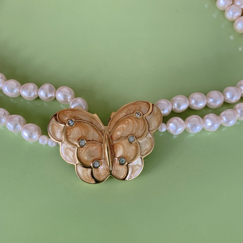 Vintage KJL for Avon enameled Butterfly and Pearl necklace
